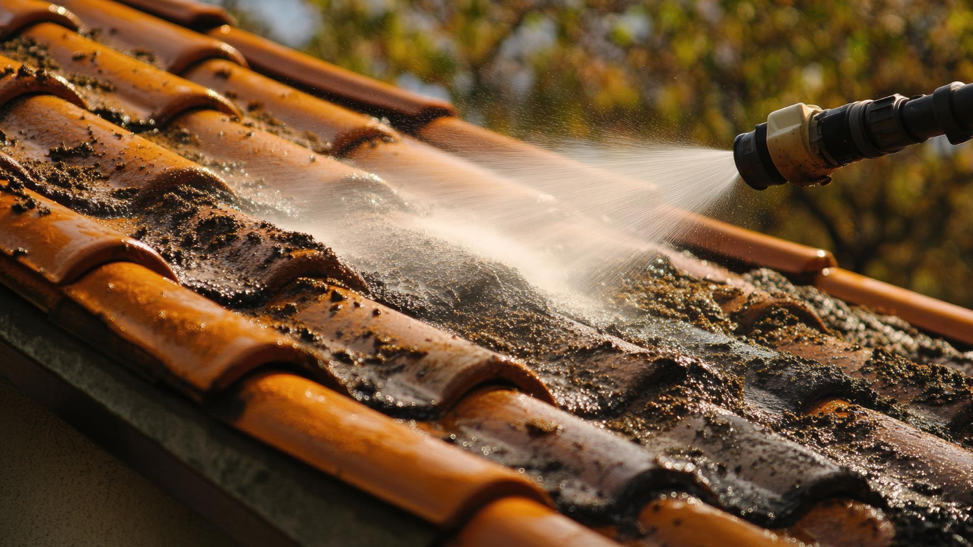 Nettoyage de mousse sur une toiture en tuiles à Pornichet